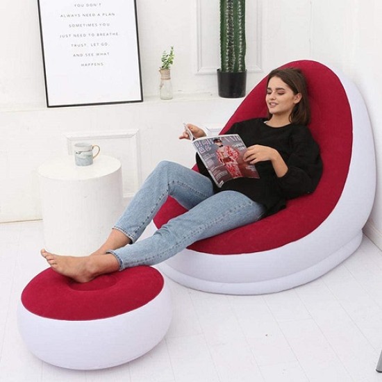 Fotoliu gonflabil rosu tip sezlong cu suport picioare, pompa inclusa, pentru interior si exterior Fotoliu gonflabil rosu tip sezlong cu suport picioare, pompa inclusa, pentru interior si exterior
