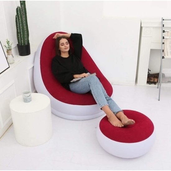 Fotoliu gonflabil rosu tip sezlong cu suport picioare, pompa inclusa, pentru interior si exterior Fotoliu gonflabil rosu tip sezlong cu suport picioare, pompa inclusa, pentru interior si exterior