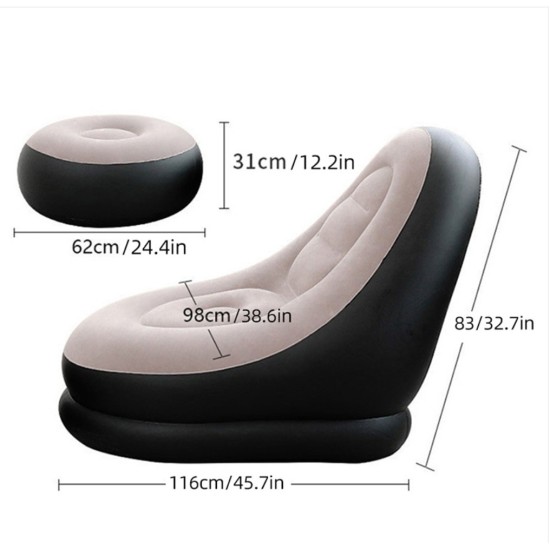 Fotoliu gonflabil bej tip sezlong cu suport picioare, pompa inclusa, pentru interior si exterior Fotoliu gonflabil bej tip sezlong cu suport picioare, pompa inclusa, pentru interior si exterior