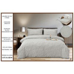                                           Lenjerie de Pat 4 Piese Cocolino Grofată cu Blăniță Premium, Cearceaf cu Elastic 180x200 cm