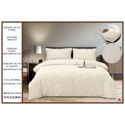                                           Lenjerie de Pat 4 Piese Cocolino Grofată cu Blăniță Premium, Cearceaf cu Elastic 180x200 cm