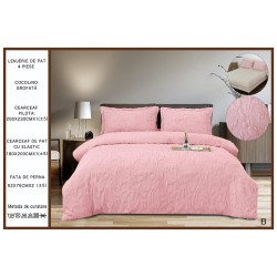                                           Lenjerie de Pat 4 Piese Cocolino Grofată cu Blăniță Premium, Cearceaf cu Elastic 180x200 cm