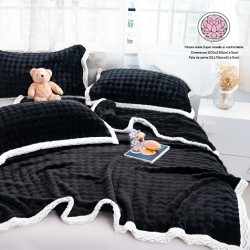                                           Set 3 Piese Pătură Dublă 200x230 cm Cocolino cu Bordură Contrastantă + 2 Fețe de Pernă 52x78 cm