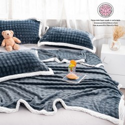                                           Set 3 Piese Pătură Dublă 200x230 cm Cocolino cu Bordură Contrastantă + 2 Fețe de Pernă 52x78 cm