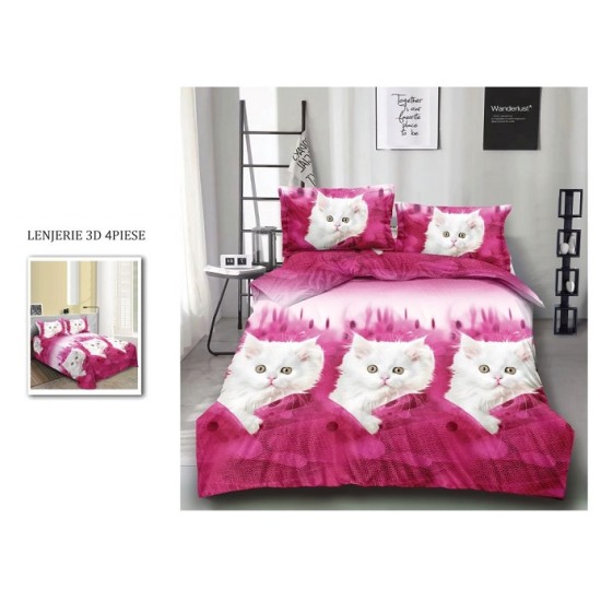                                                     Lenjerie De Pat Model 3D 4 Piese - 2 Persoane 