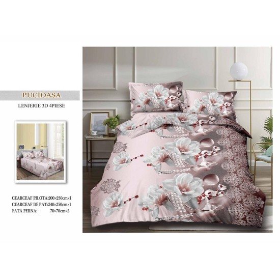                                                        Lenjerie De Pat Model 3D 4 Piese - 2 Persoane 