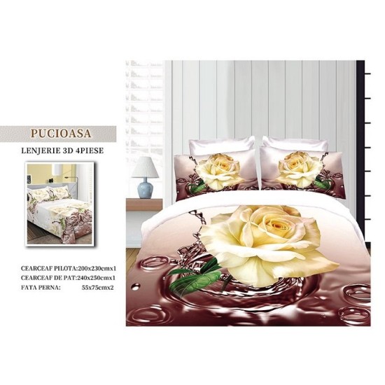                                                        Lenjerie De Pat Model 3D 4 Piese - 2 Persoane 
