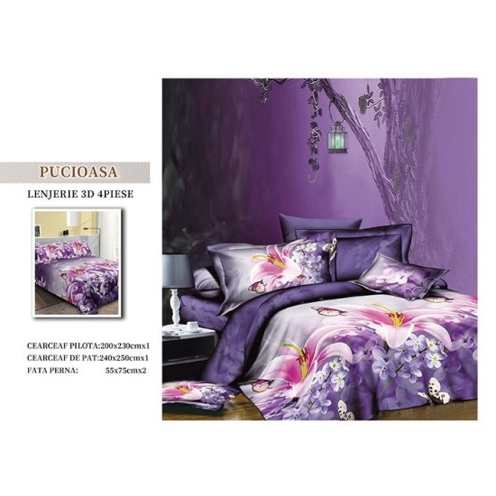                                                       Lenjerie De Pat Model 3D 4 Piese - 2 Persoane 