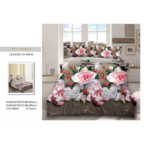          Lenjerie De Pat Model 3D 4 Piese - 2 Persoane 