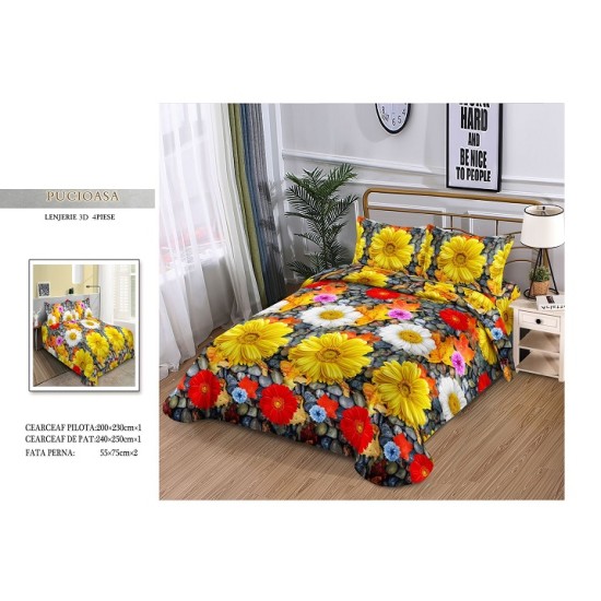          Lenjerie De Pat Model 3D 4 Piese - 2 Persoane 