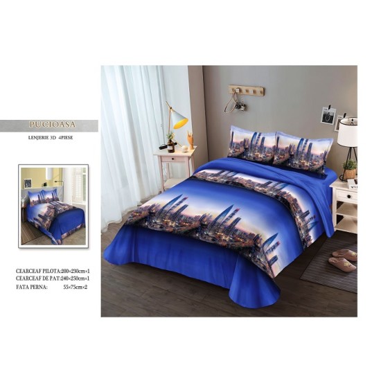               Lenjerie De Pat Model 3D 4 Piese - 2 Persoane 