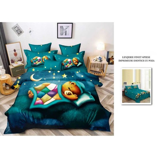 Lenjerie De Pat Model 3D 6 Piese - 2 Persoane Lenjerie De Pat Model 3D 6 Piese - 2 Persoane