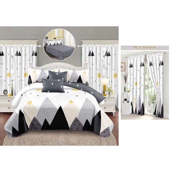                                                    Lenjerie de pat 2 persoane 6 piese cu Draperii 2 piese