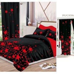                                                    Lenjerie de pat 2 persoane 6 piese cu Draperii 2 piese
