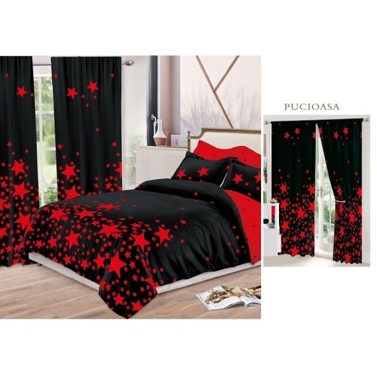                                                    Lenjerie de pat 2 persoane 6 piese cu Draperii 2 piese