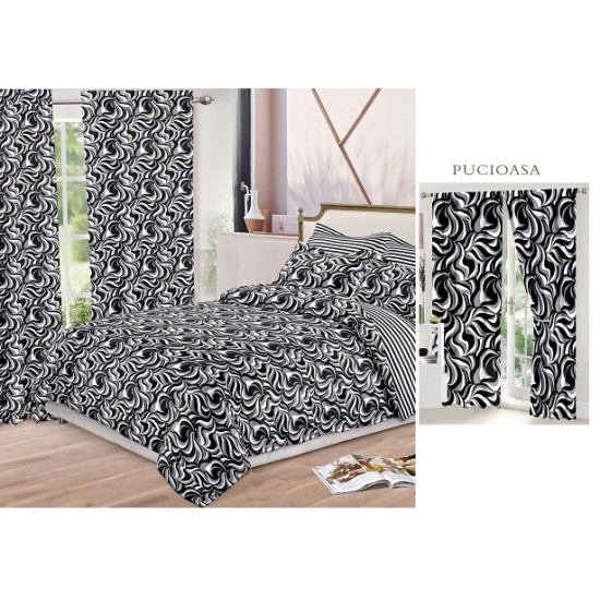                                                    Lenjerie de pat 2 persoane 6 piese cu Draperii 2 piese