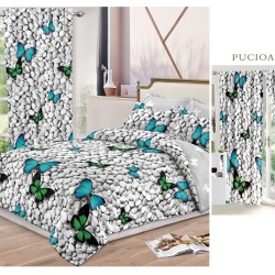                                                    Lenjerie de pat 2 persoane 6 piese cu Draperii 2 piese