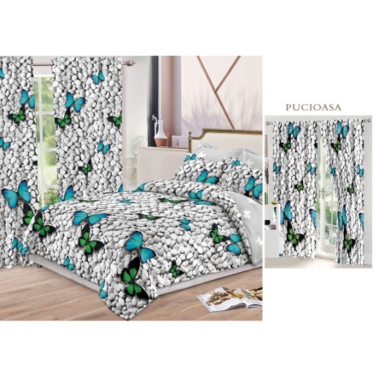                                                    Lenjerie de pat 2 persoane 6 piese cu Draperii 2 piese