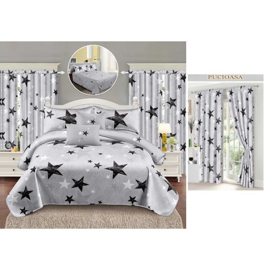                                                    Lenjerie de pat 2 persoane 6 piese cu Draperii 2 piese