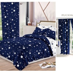                                                    Lenjerie de pat 2 persoane 6 piese cu Draperii 2 piese