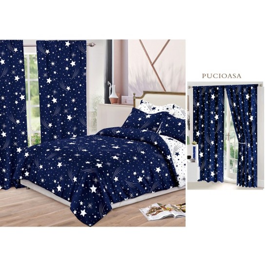                                                    Lenjerie de pat 2 persoane 6 piese cu Draperii 2 piese