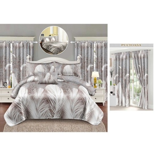                                                    Lenjerie de pat 2 persoane 6 piese cu Draperii 2 piese