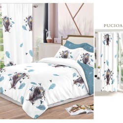                                                    Lenjerie de pat 2 persoane 6 piese cu Draperii 2 piese