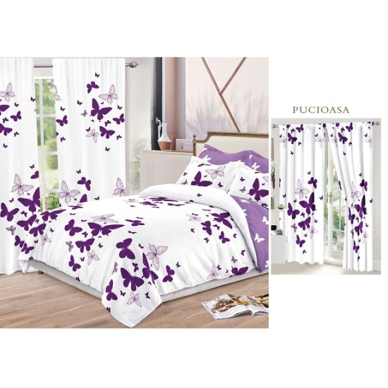                                                    Lenjerie de pat 2 persoane 6 piese cu Draperii 2 piese