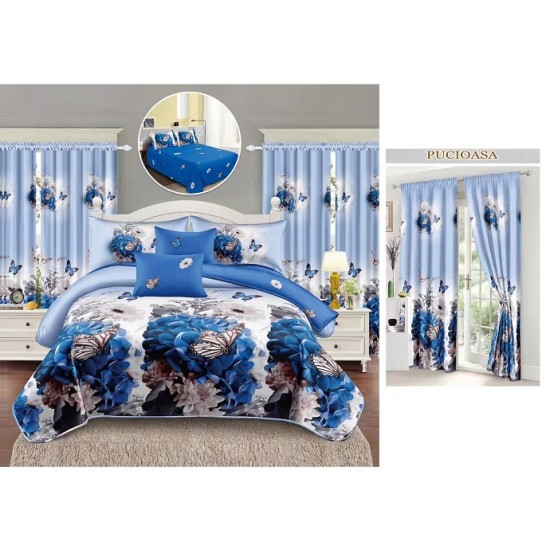                                                    Lenjerie de pat 2 persoane 6 piese cu Draperii 2 piese