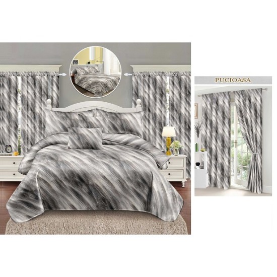                                                    Lenjerie de pat 2 persoane 6 piese cu Draperii 2 piese