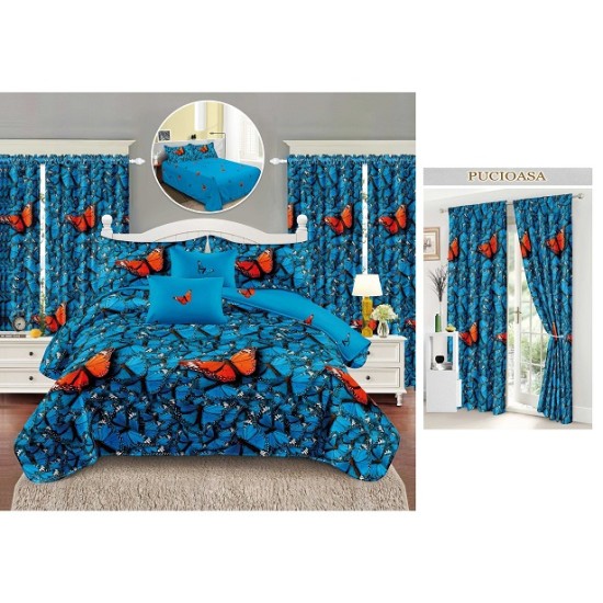                                                    Lenjerie de pat 2 persoane 6 piese cu Draperii 2 piese