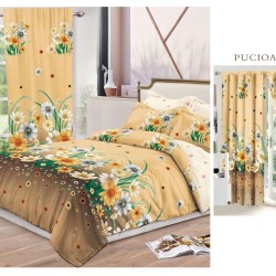                                                    Lenjerie de pat 2 persoane 6 piese cu Draperii 2 piese