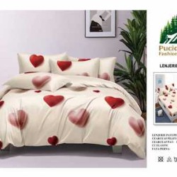                                                         Lenjerie de Pat 4 Piese pentru 2 Persoane, Cearceaf cu Elastic, Imprimeu Elegant Modern
