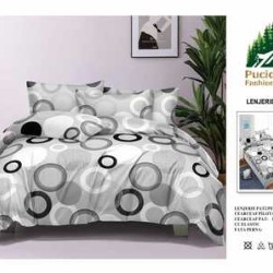                                                       Lenjerie de Pat 4 Piese pentru 2 Persoane, Cearceaf cu Elastic, Imprimeu Elegant Modern