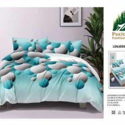                                                       Lenjerie de Pat 4 Piese pentru 2 Persoane, Cearceaf cu Elastic, Imprimeu Elegant Modern