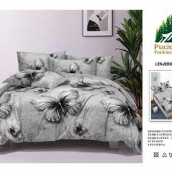                                                       Lenjerie de Pat 4 Piese pentru 2 Persoane, Cearceaf cu Elastic, Imprimeu Elegant Modern