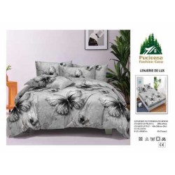                                                       Lenjerie de Pat 4 Piese pentru 2 Persoane, Cearceaf cu Elastic, Imprimeu Elegant Modern