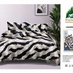                                                       Lenjerie de Pat 4 Piese pentru 2 Persoane, Cearceaf cu Elastic, Imprimeu Elegant Modern