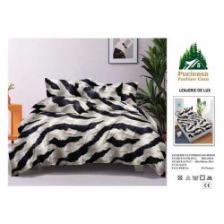                                                       Lenjerie de Pat 4 Piese pentru 2 Persoane, Cearceaf cu Elastic, Imprimeu Elegant Modern