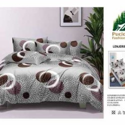                                                       Lenjerie de Pat 4 Piese pentru 2 Persoane, Cearceaf cu Elastic, Imprimeu Elegant Modern