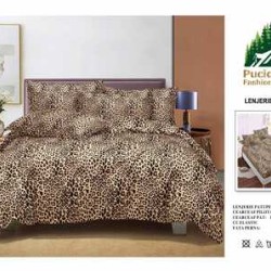                                                         Lenjerie de Pat 4 Piese pentru 2 Persoane, Cearceaf cu Elastic, Imprimeu Elegant Modern