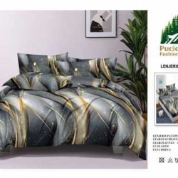                                                         Lenjerie de Pat 4 Piese pentru 2 Persoane, Cearceaf cu Elastic, Imprimeu Elegant Modern
