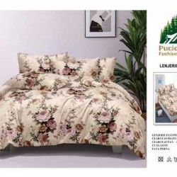                                                         Lenjerie de Pat 4 Piese pentru 2 Persoane, Cearceaf cu Elastic, Imprimeu Elegant Modern