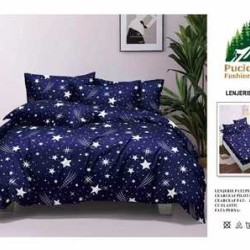                                                         Lenjerie de Pat 4 Piese pentru 2 Persoane, Cearceaf cu Elastic, Imprimeu Elegant Modern