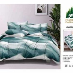                                                         Lenjerie de Pat 4 Piese pentru 2 Persoane, Cearceaf cu Elastic, Imprimeu Elegant Modern