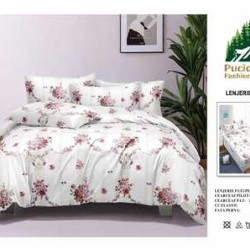                                                         Lenjerie de Pat 4 Piese pentru 2 Persoane, Cearceaf cu Elastic, Imprimeu Elegant Modern