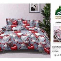                                                         Lenjerie de Pat 4 Piese pentru 2 Persoane, Cearceaf cu Elastic, Imprimeu Elegant Modern