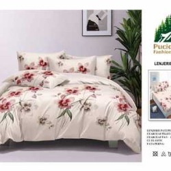                                                         Lenjerie de Pat 4 Piese pentru 2 Persoane, Cearceaf cu Elastic, Imprimeu Elegant Modern