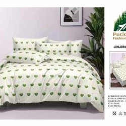                                                         Lenjerie de Pat 4 Piese pentru 2 Persoane, Cearceaf cu Elastic, Imprimeu Elegant Modern