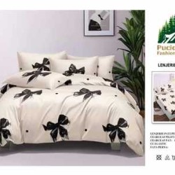                                                         Lenjerie de Pat 4 Piese pentru 2 Persoane, Cearceaf cu Elastic, Imprimeu Elegant Modern